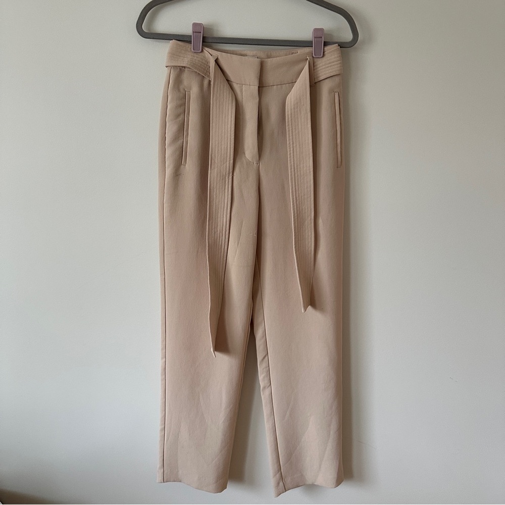 Wilfred Beige High-Rise Tie-Waist Straight Leg Pants